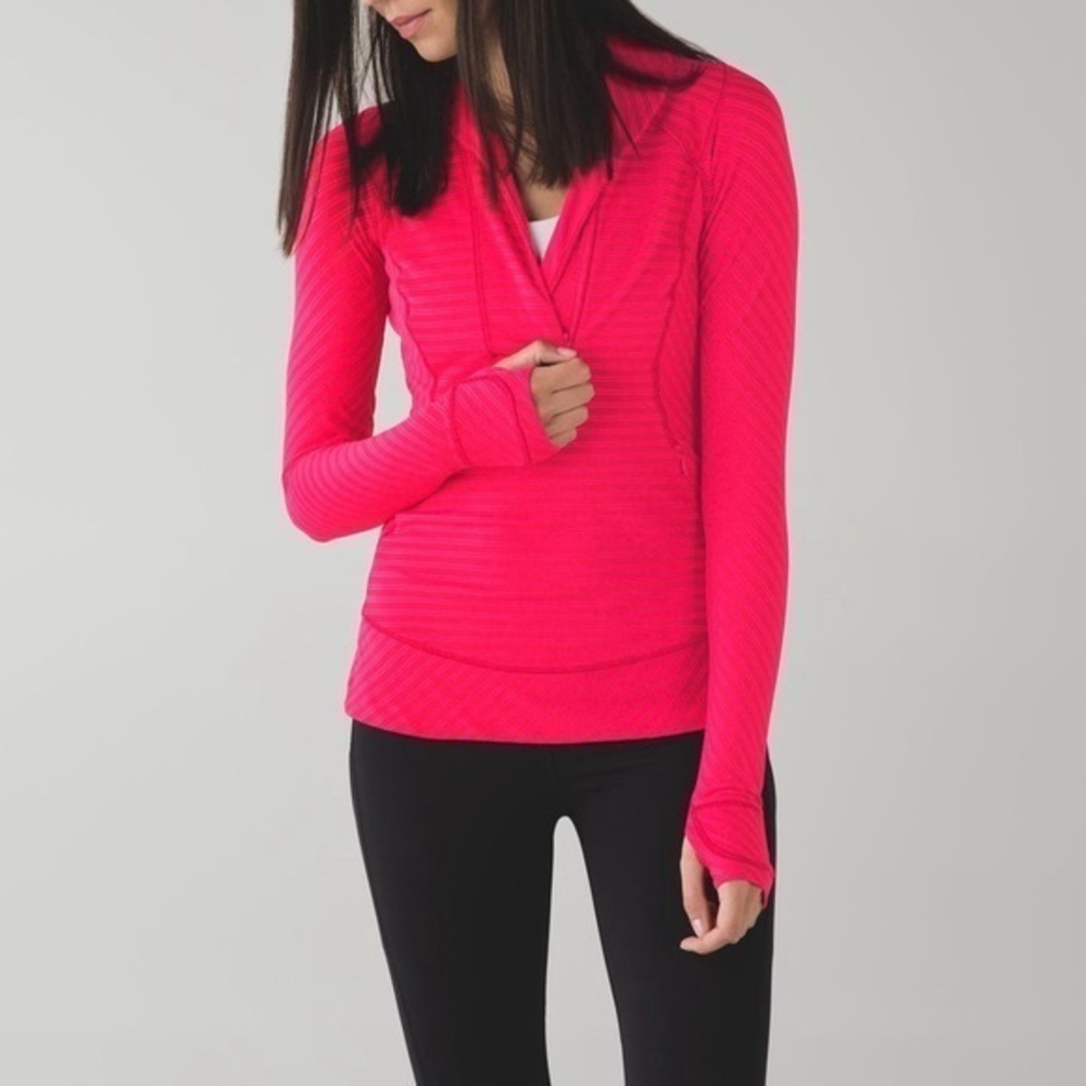 Lululemon Think Fast Pullover Pink Stripes 1/4 Zip Size 4